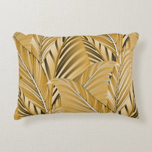 Exotic Foliage: Gold Leaves Pattern Accent Pillow