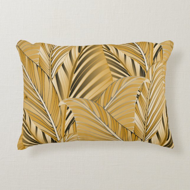 Exotic Foliage: Gold Leaves Pattern Accent Pillow (Front)