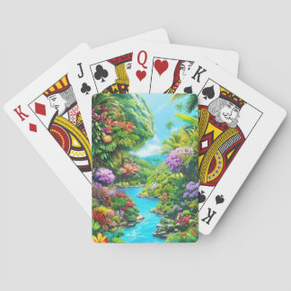 Exotic forest with water stream playing cards