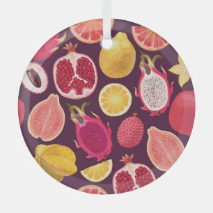 Exotic fruit: colourful seamless pattern glass ornament
