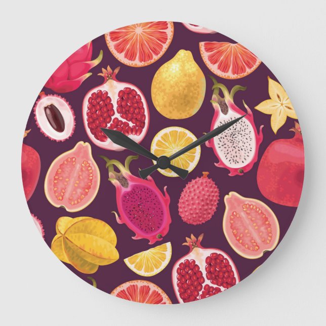 Exotic fruit: colourful seamless pattern large clock (Front)