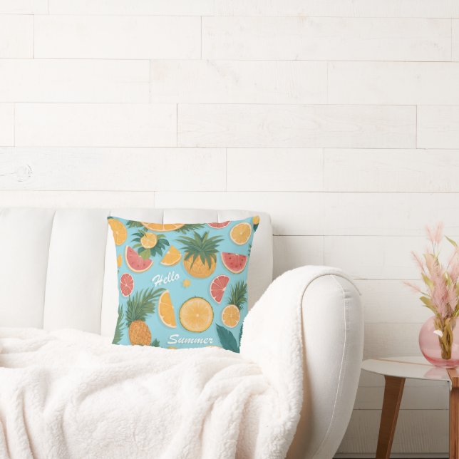 Exotic Fruit floral pattern. Hello summer. Throw Pillow (Couch)