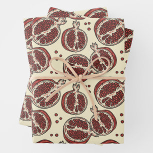 Exotic fruit summer red pomegranate pattern wrapping paper sheet