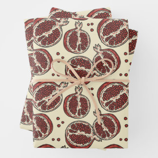 Exotic fruit summer red pomegranate pattern wrapping paper sheet