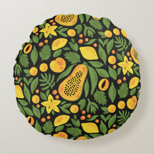Exotic Fruits: Colourful Summer Seamless Round Pillow