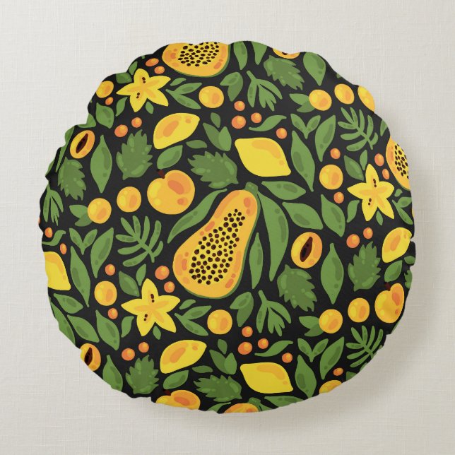 Exotic Fruits: Colourful Summer Seamless Round Pillow (Front)