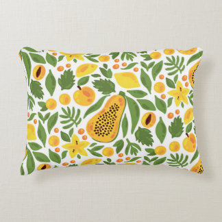 Exotic Fruits Ensemble: Papaya, Lemon, Mango Accent Pillow