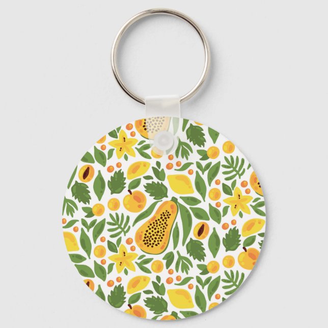 Exotic Fruits Ensemble: Papaya, Lemon, Mango Keychain (Front)