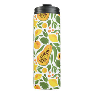 Exotic Fruits Ensemble: Papaya, Lemon, Mango Thermal Tumbler