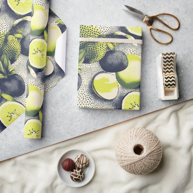 Exotic Fruits Halftone Wrapping Paper (Crafts)