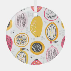 Exotic Fruits Hand-Drawn: Vintage Summer Glass Ornament