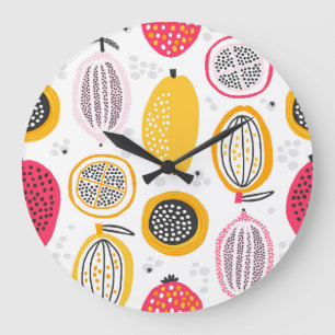 Exotic Fruits Hand-Drawn: Vintage Summer Large Clock