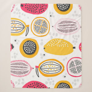 Exotic Fruits Hand-Drawn: Vintage Summer Sherpa Blanket
