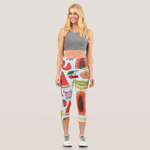 Exotic Fruits: Trendy Print Seamless. Capri Leggings