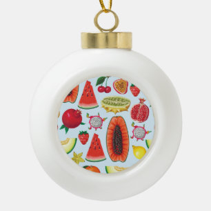 Exotic Fruits: Trendy Print Seamless. Ceramic Ball Christmas Ornament