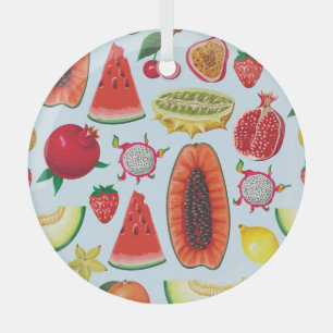 Exotic Fruits: Trendy Print Seamless. Glass Ornament