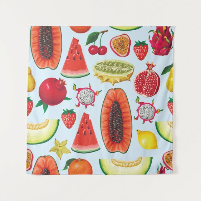 Exotic Fruits: Trendy Print Seamless. Tapestry (Front)