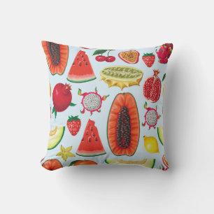 Exotic Fruits: Trendy Print Seamless. Throw Pillow