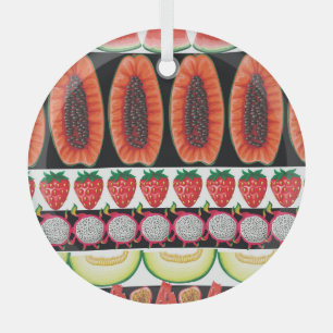 Exotic Fruits Trendy Seamless Pattern Glass Ornament