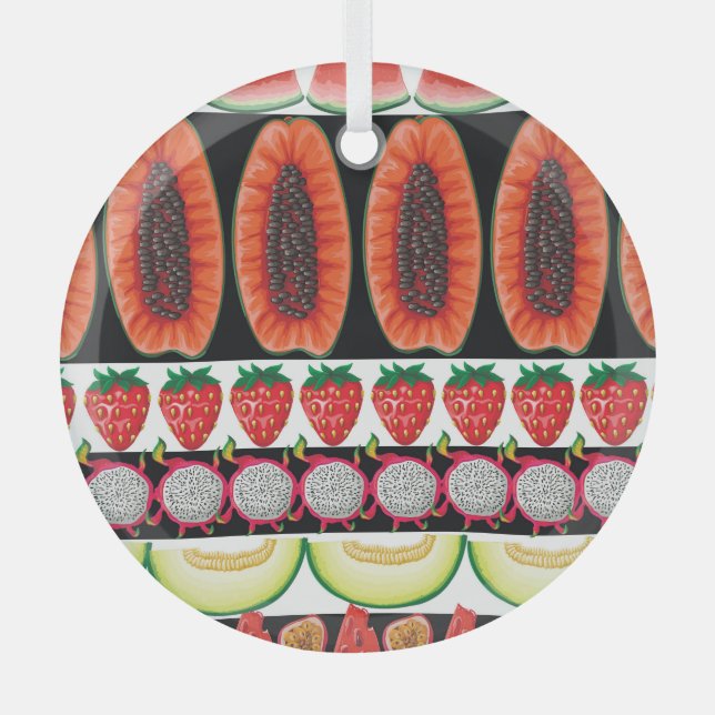 Exotic Fruits Trendy Seamless Pattern Glass Ornament (Front)