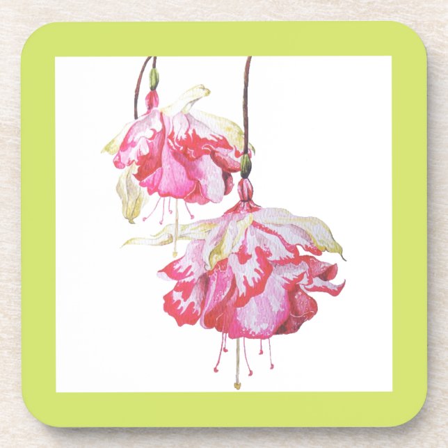 Exotic Fuchsias on a Coaster Set (Front)