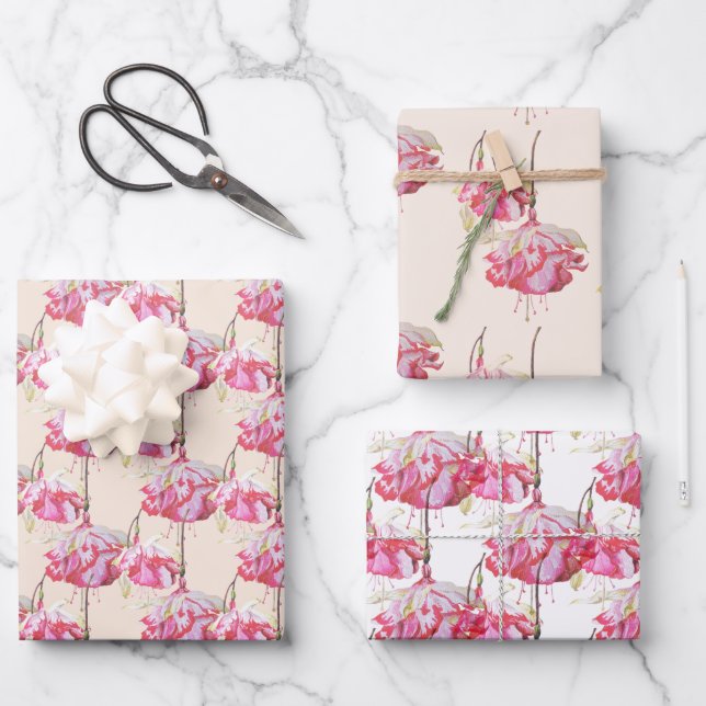 Exotic Fuchsias on a Wrapping Paper Set  (Front)