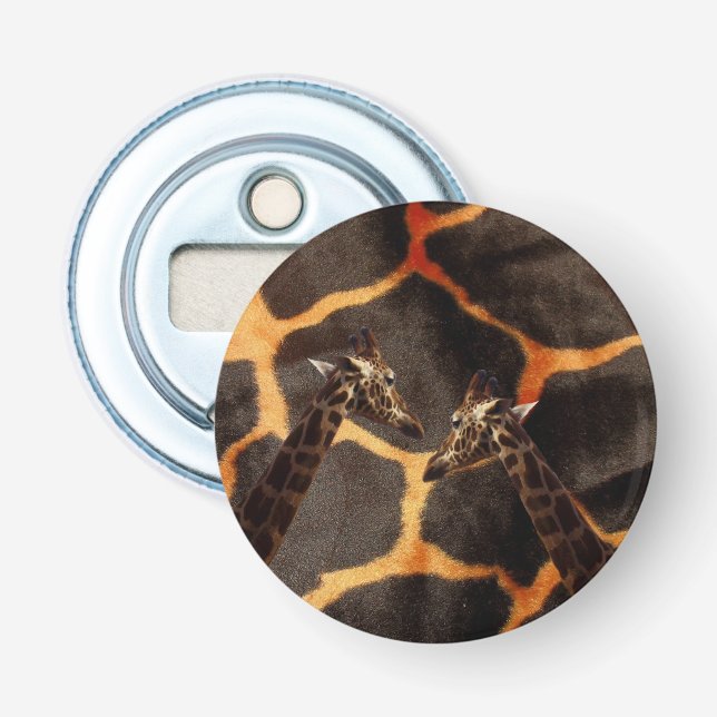"Exotic Giraffes: On a Giraffe Patterned Canvas" Bottle Opener (Front)