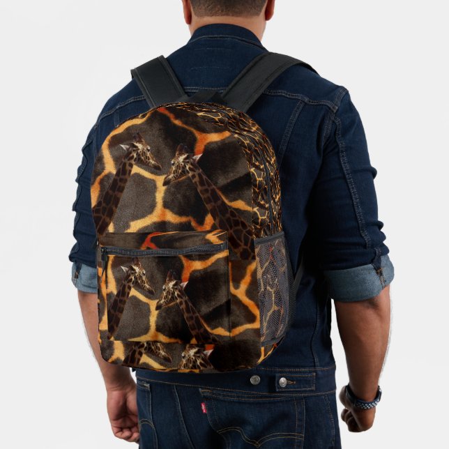 "Exotic Giraffes: On a Giraffe Patterned Canvas" Printed Backpack (Insitu (Model))