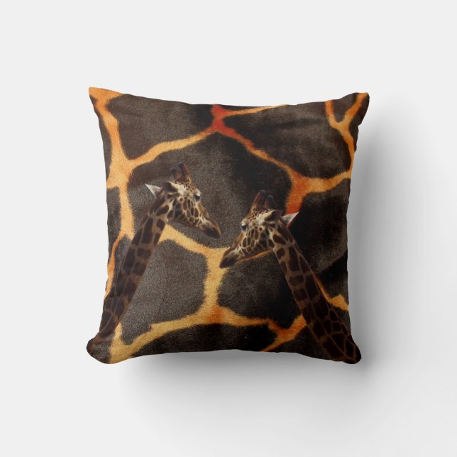 "Exotic Giraffes: On a Giraffe Patterned Canvas" Throw Pillow (Front)