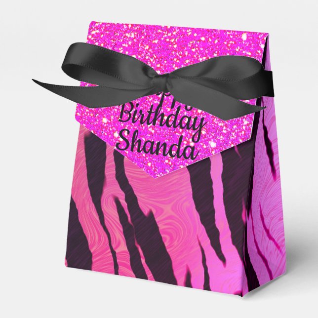 Exotic Glam Hot Pink Tiger Print Personalized  Favor Box (Front Side)