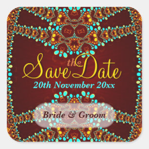 Exotic Gold Jewels Save the Date Sticker