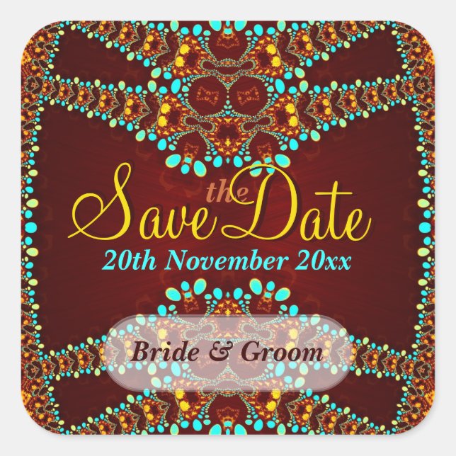 Exotic Gold Jewels Save the Date Sticker (Front)