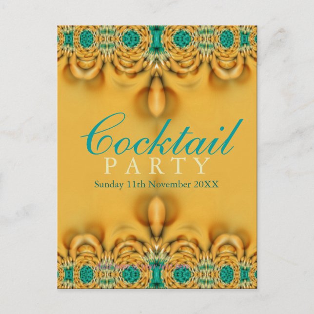 Exotic Gold & Teal Party Invitation Postcard (Front)