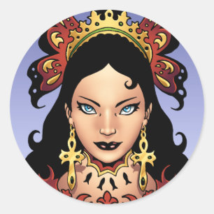 Exotic Gothic Queen with Ankh Earrings by Al Rio Classic Round Sticker