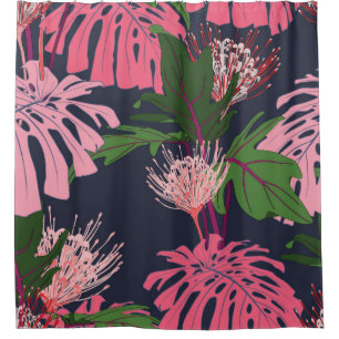 Exotic green and pink tropical palm leaves and pro