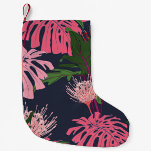 Exotic green and pink tropical palm leaves and pro small christmas stocking