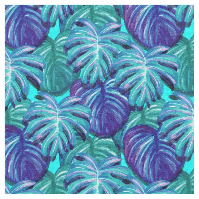 Exotic Green Leaves Pattern Fabric (Close Up)