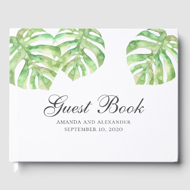 Exotic green leaves. Summer tropical wedding Guest Book (Front)