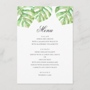 Exotic green leaves. Summer tropical wedding Menu