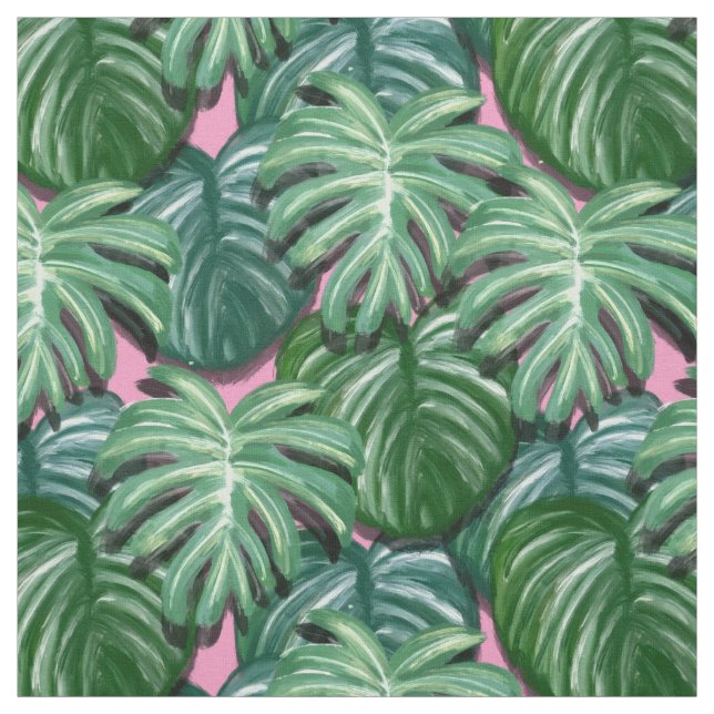 Exotic Green Tropical Leaves Pattern Fabric (Swatch)