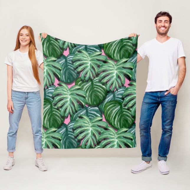 Exotic Green Tropical Leaves Pattern Fleece Blanket (In Situ)