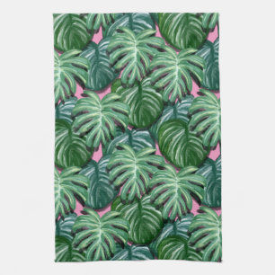 Exotic Green Tropical Leaves Pattern Kitchen Towel