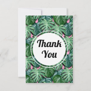 Exotic Green Tropical Leaves Pattern Thank You Card