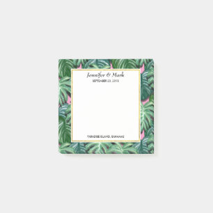 Exotic Green Tropical Leaves Pattern Wedding Post-it Notes