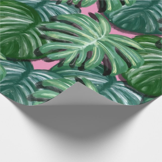 Exotic Green Tropical Leaves Pattern Wrapping Paper (Corner)