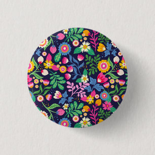 Exotic Hand Painted Floral Pattern 1 Inch Round Button