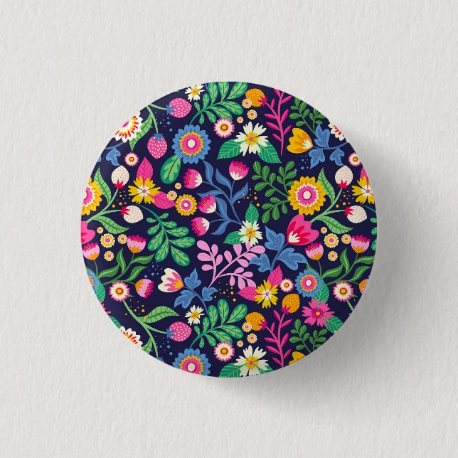 Exotic Hand Painted Floral Pattern 1 Inch Round Button (Front)
