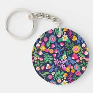 Exotic Hand Painted Floral Pattern-48330 Keychain