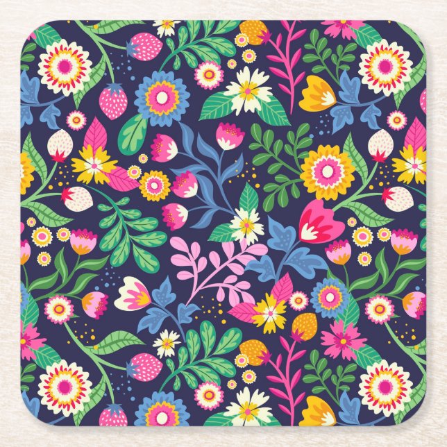 Exotic Hand Painted Floral Pattern-48330 Square Paper Coaster (Front)
