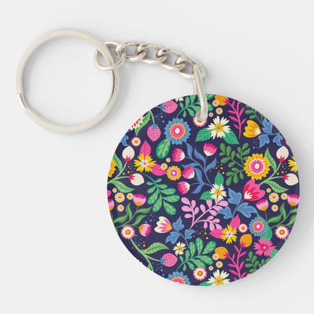 Exotic Hand Painted Floral Pattern Keychain (Front)